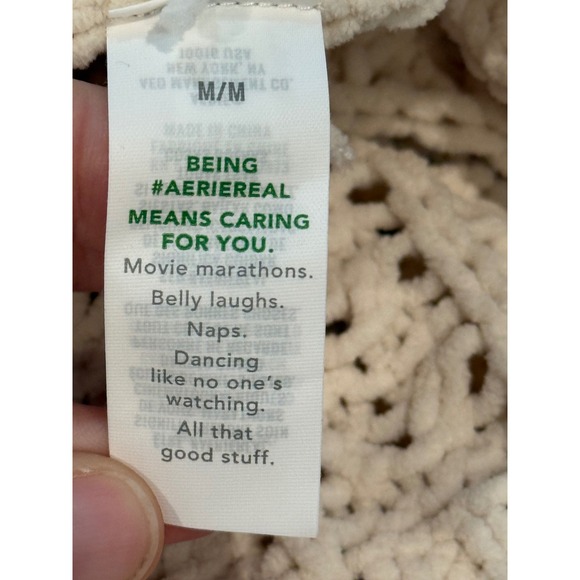 Aerie Women's Cream Cable Knit Quarter Zip Mock Neck Sweater Medium - Picture 7 of 8